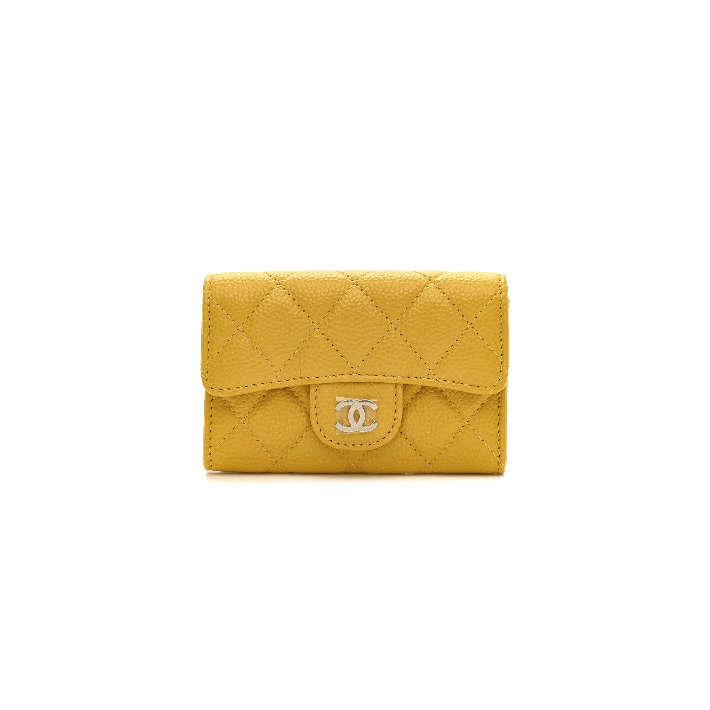CHANEL CAVIAR QUILTED FLAP CARD HOLDER WALLET YELLOW (11*8*3cm) 